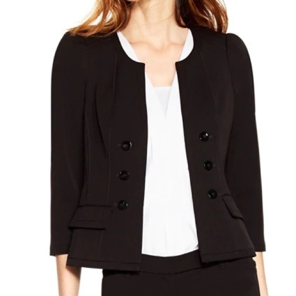 White House Black Market 3/4 Sleeve Black Seasonless Peplum Jacket Size 12
